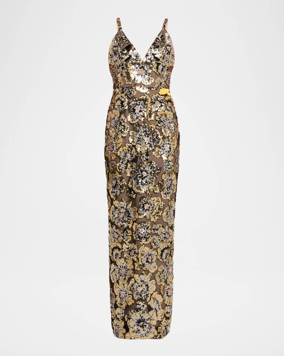 Allegra Sequined Sleeveless V-Neck Gown